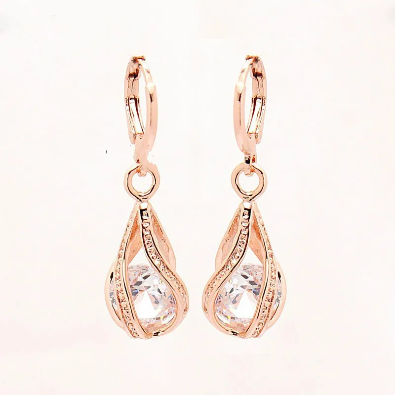 

Gold Color Elegant Fashion New Style Classic Crystal Water Drop Dangle Rose Earrings For Women Party Wedding Birthday 2021