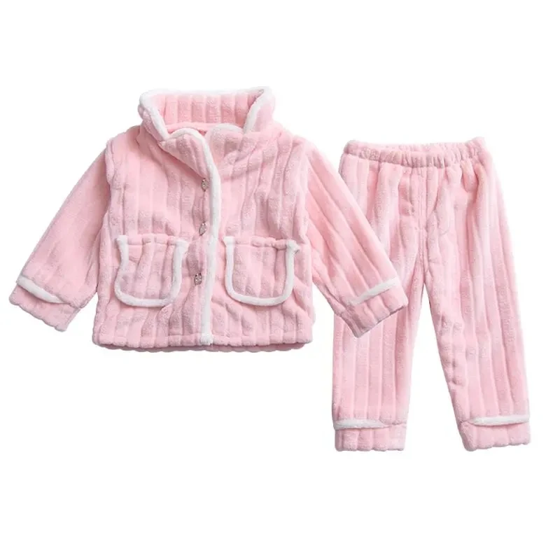 

Autumn Winter Warm Flannel Pajamas Suits Children Slepping Clothes Breathable Soft Tops Pants Modern Simple Baby Thickened 2-Pie