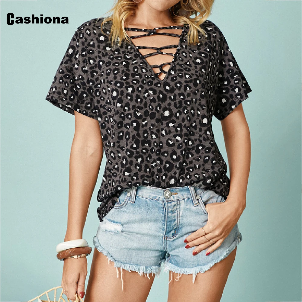 

Cashiona Plus size Women Elegant Leisure Casual T-shirt Model Leopard Print Sexy Women's Top 2021 Summer Tees shirt Femme 3XL