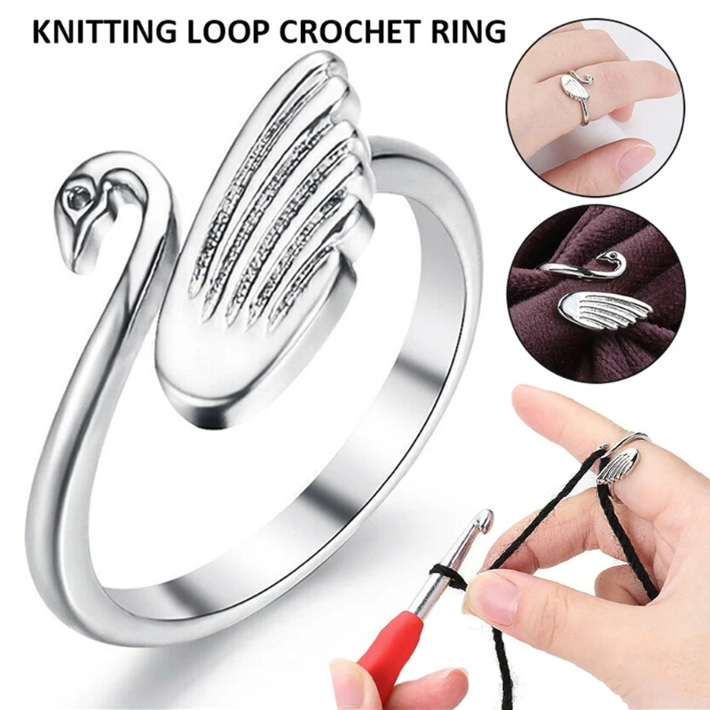 

R58E Swan Adjustable Knitting Loop Crochet Loop Ring Swan Open Finger Ring,Adjustable Braided Ring Faster Knitting Jewelry