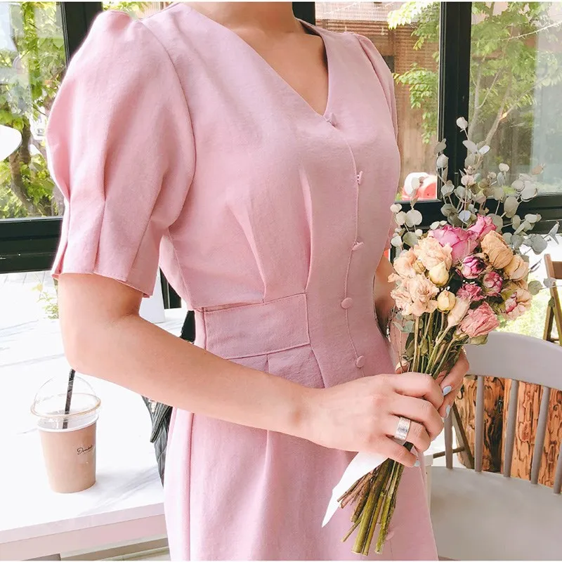 2019 женское летнее винтажное платье во французском стиле с поясом и пуговицами