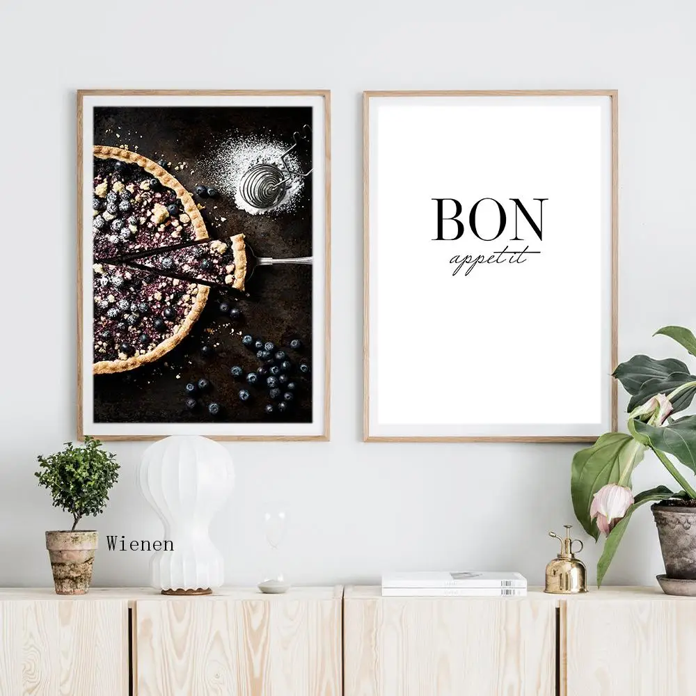 

Kitchen Coffee Shop Wall Decoration Canvas Painting Picture Brownies Coffee Blueberry Pie Print Wall Art Poster for Dessert Room