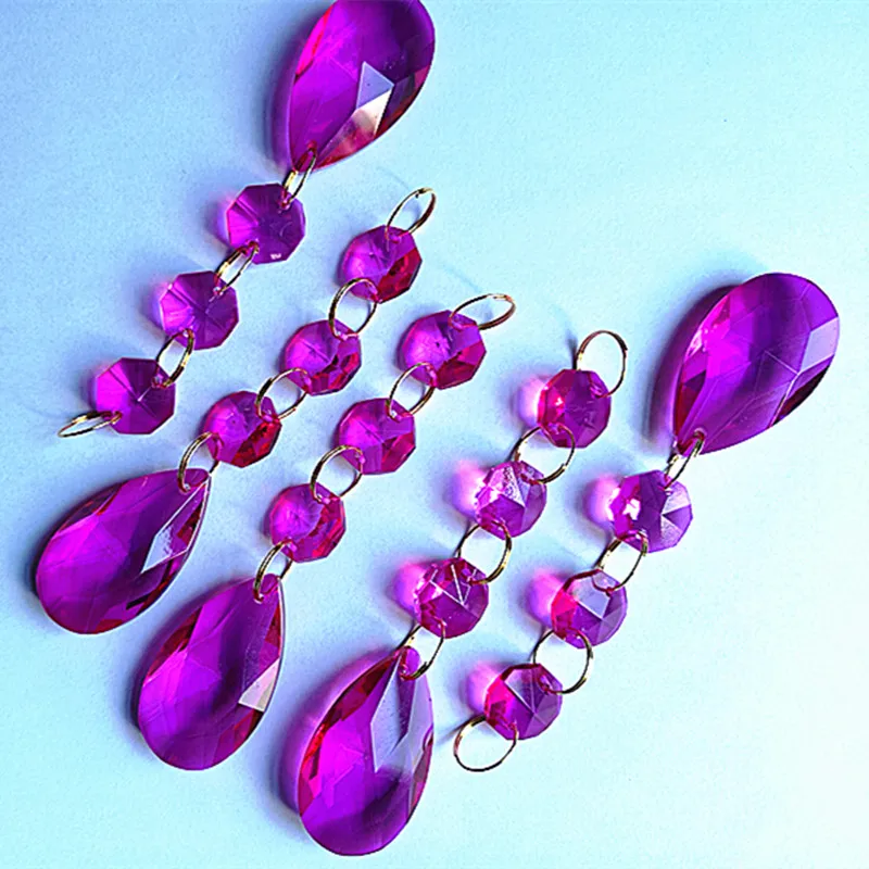 12 шт./лот хрустальные подвески в виде люстры цвета фуксии (3 кристаллические