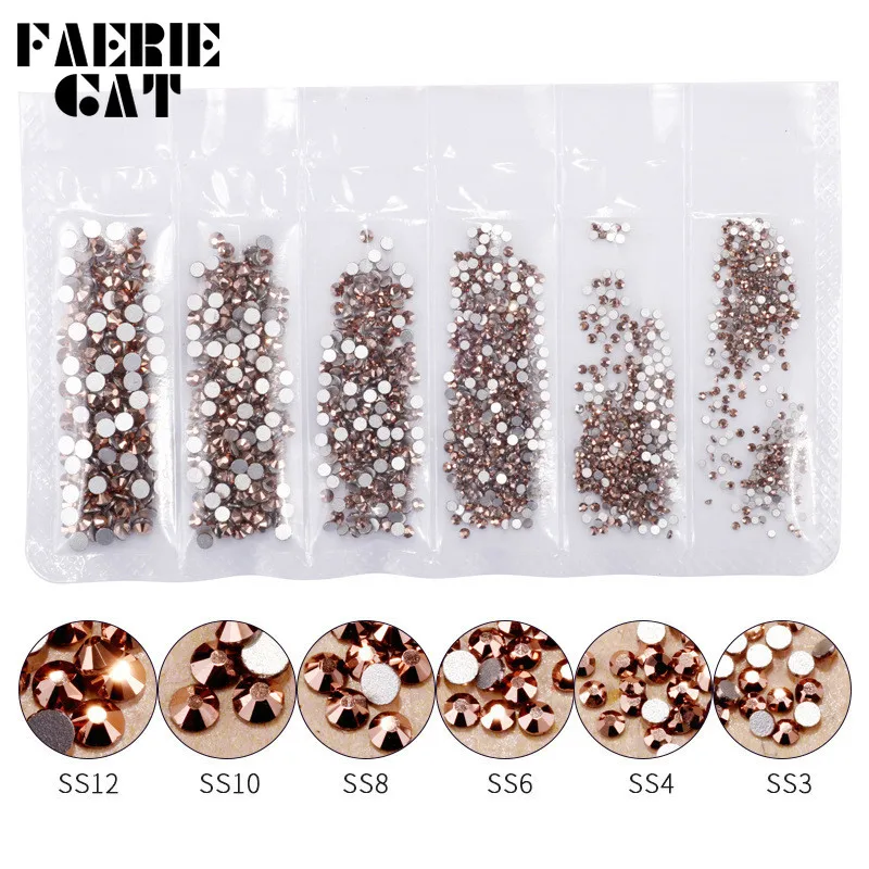 1440pcs радужные розовые золотые блестящие стразы для дизайна ногтей AB Цвет SS3 12