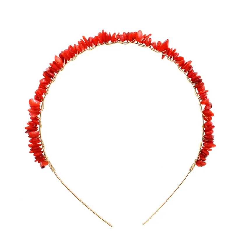Irregular Shape Red Coral And Colorful Stone Hair Jewelry