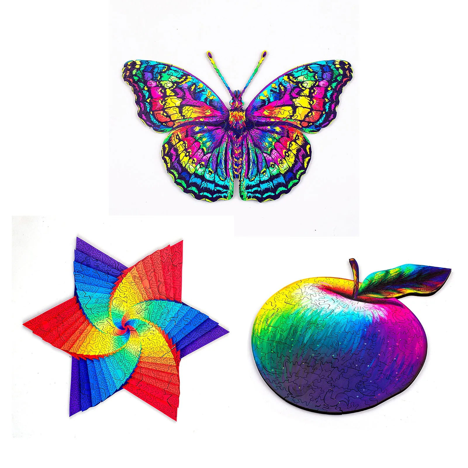 

Jigsaw Puzzle Colorful Apple Butterfly Shaped DIY Wooden Puzzles Gift for Adults Children Educational Play Puzzle Toys Gifts