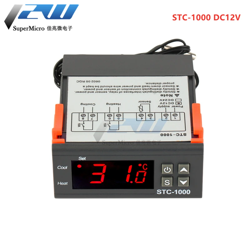 

Цифровой регулятор температуры, термостат, терморегулятор, релейный инкубатор со светодиодной подсветкой 10 А, обогрев, охлаждение STC 1000, 12 В, 24 В, 220 В