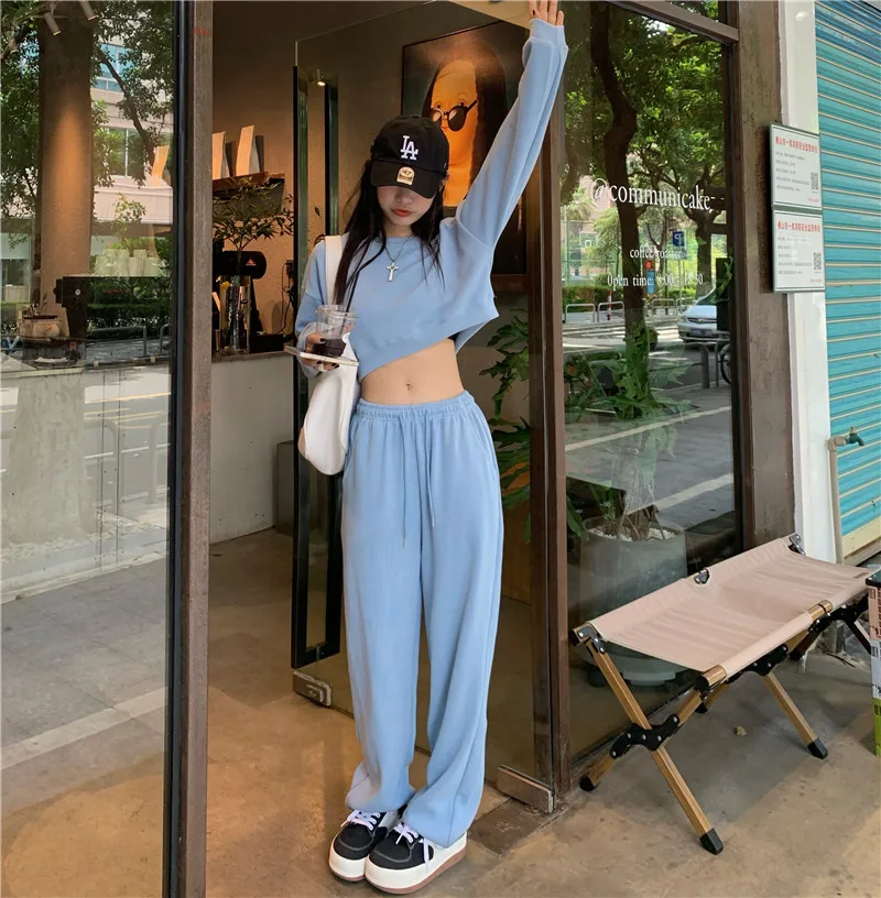 

Women Long Sleeved Trousers Sweatshirt Suit Tops Stretch Pants Outfit Two-piece Loose Sport Leisure Suit Female
