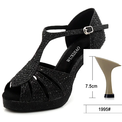 heel 7.5cm WUXIJIAO/Женская обувь для латинских танцев для взрослых; летняя обувь для танцев на открытом воздухе; сандалии для бальных танцев на высоком каблуке; мягкая подошва - Цвет: heel 7.5cm