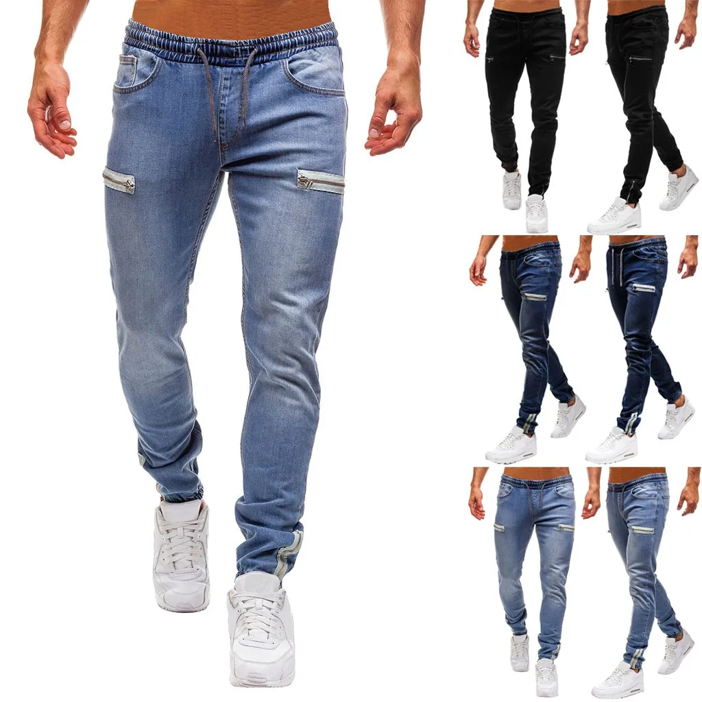 Брюки мужские джинсовые однотонные хлопок винтажные деловые штаны в стиле хип