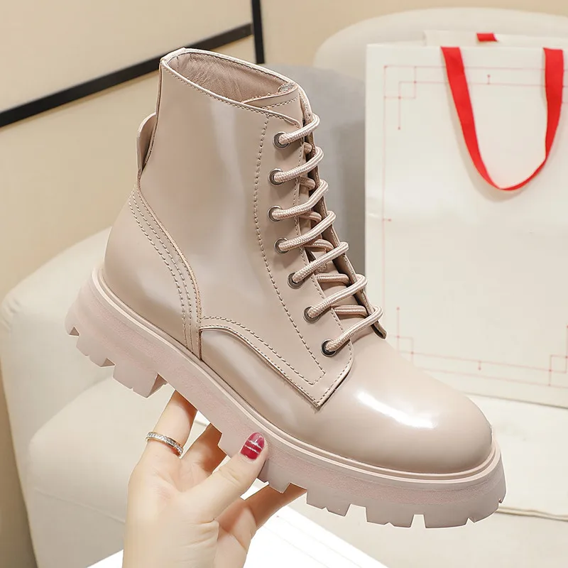 

Женские однотонные ботильоны из натуральной кожи, на шнуровке