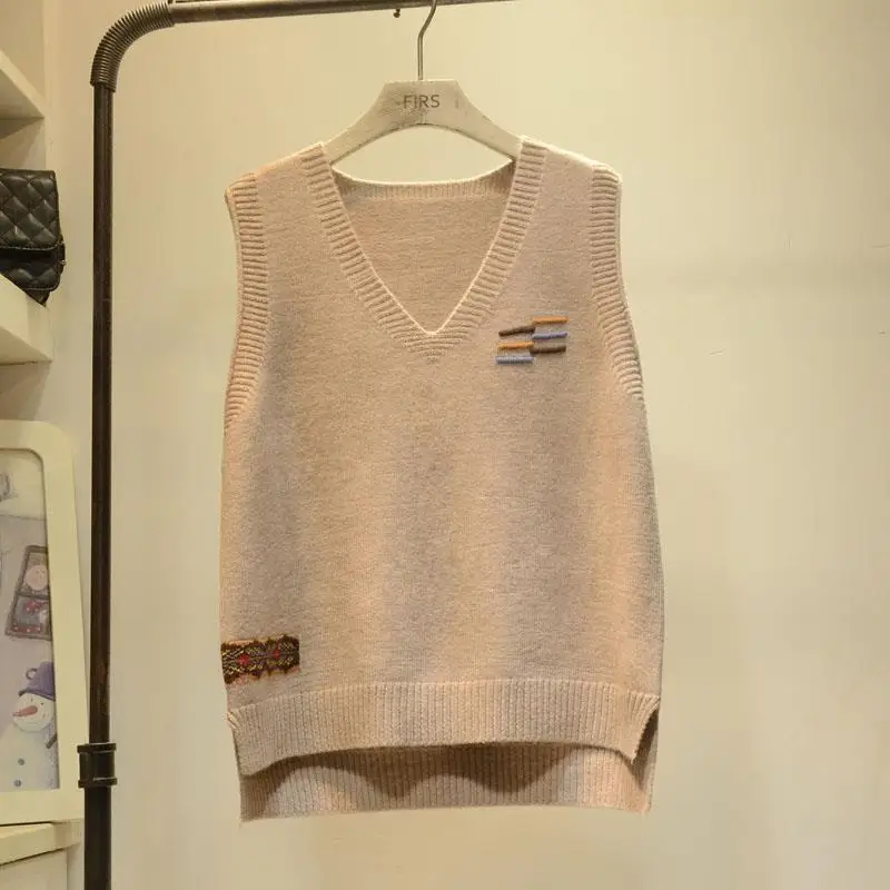 

Женский свитер с V-образным вырезом, вязаный жилет, женский свободный свитер без рукавов на осень 2020