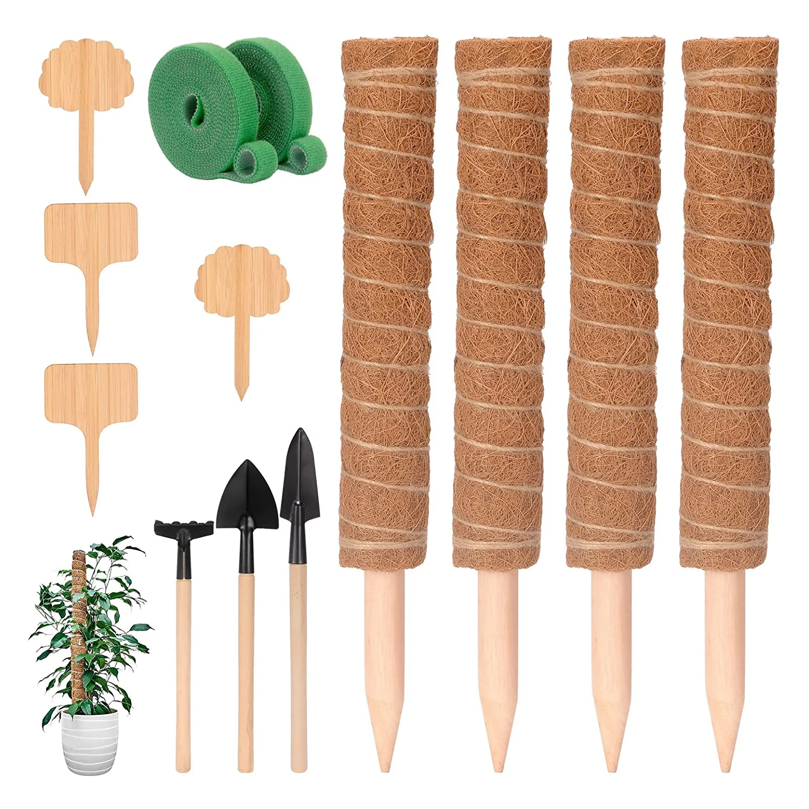 

4 Pieces Of Coco Coconut Shell Totem Pole Plant Holder Gardening Tools, Moss Pole For Indoor Climbing Plants