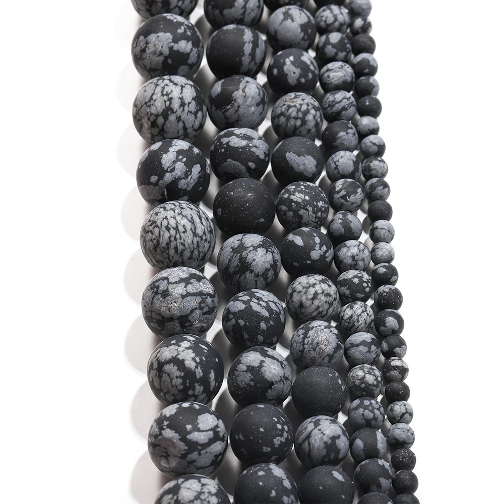 1strand Natural Stone Snow Flake Round Beads Snowflake Obsidian Ball For Jewelry Making Diy Bracelet | Украшения и аксессуары