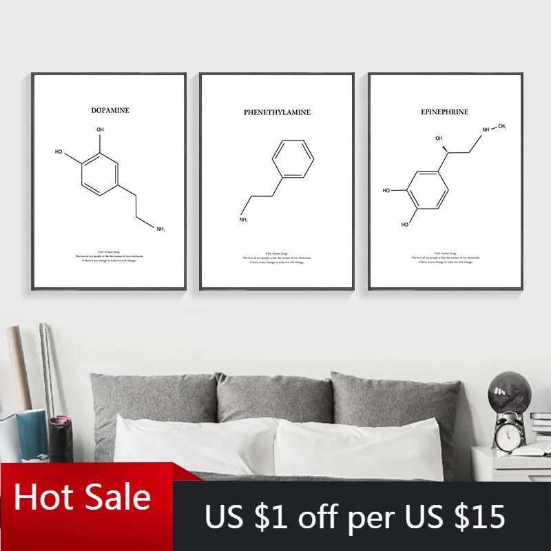Молекула допамина искусство холст картина плакат и печать молекулярная химия