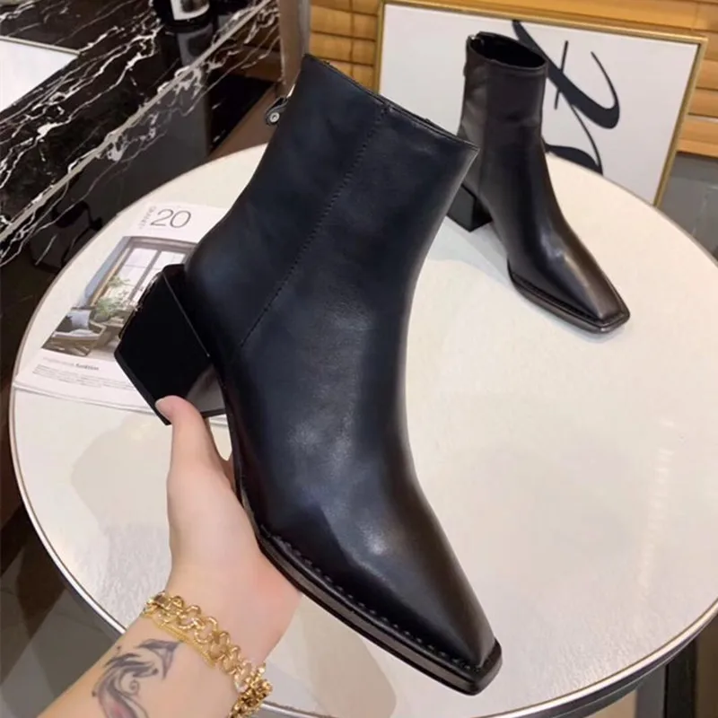 Новое поступление 2019 женские ботинки из натуральной кожи с квадратным носком