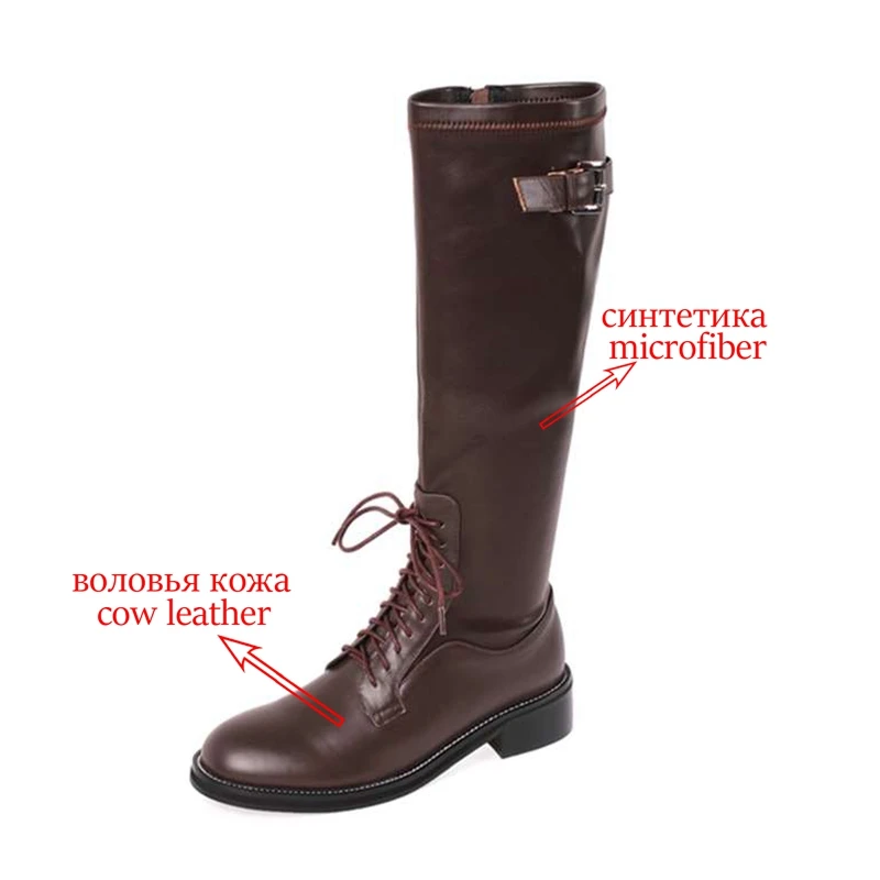 Harga Vichelo Panas Gladiator Vintage Sapi Kulit Bulat Toe Med Tumit Musim Dingin Sepatu Cross-Tied Fashion Musim Dingin Klasik Lutut Sepatu Bot Tinggi L12