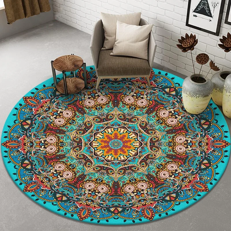 

Moroccan Style Living Room Carpet Round Chair Mat Prayer Bedroom Rug Non-slip Entrance Doormat Home Decor Bedroom Decoration
