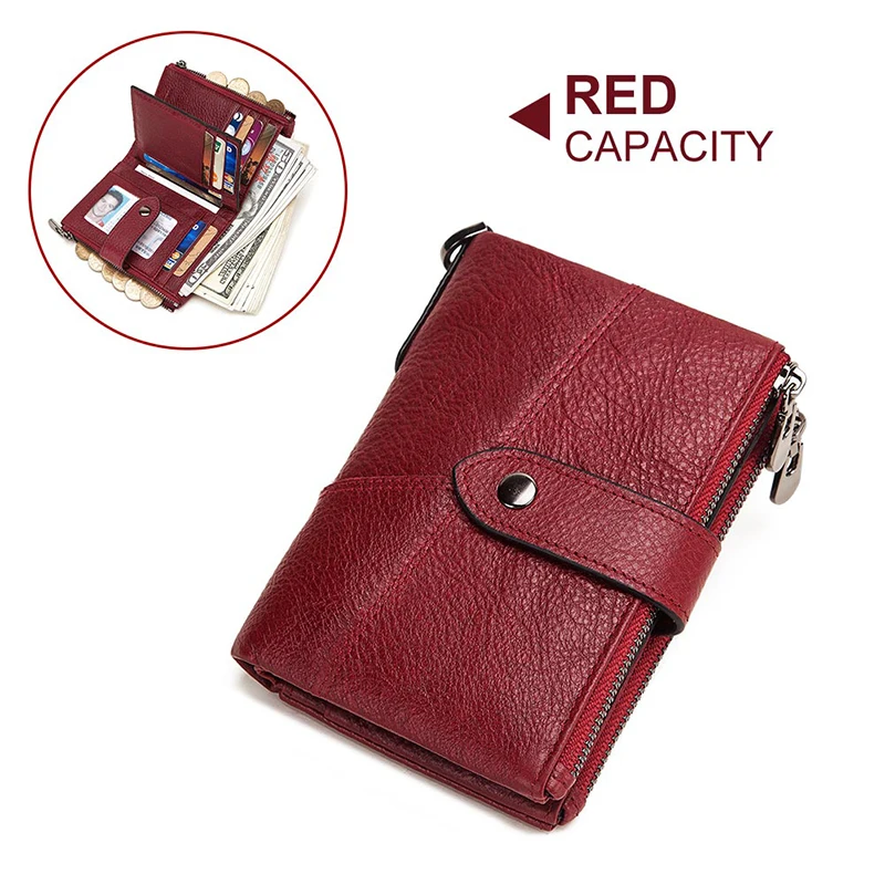889-red Genuine Leather Women Wallet GZCZ Casual Men Wallet Women Long Wallet In Women`s Wallet and Purses Retro Rfid Women Short Wallet - Цвет: 889-red