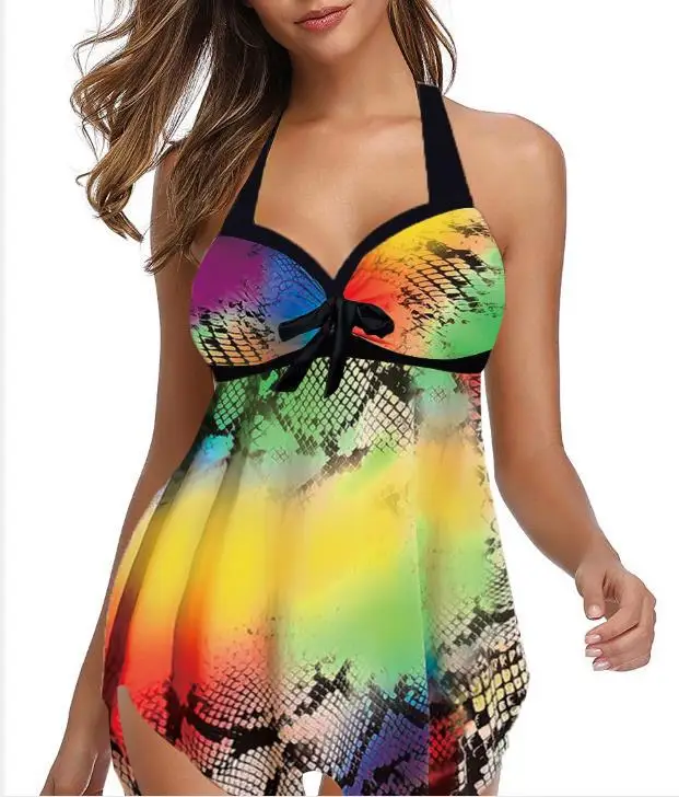 Танкини размера плюс купальник с контролем живота винтажный со змеиным узлом