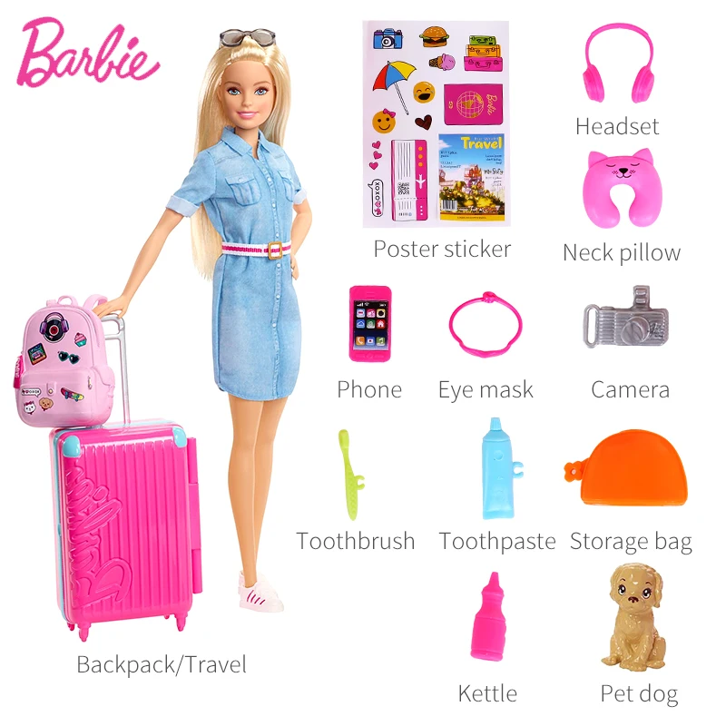Барби дорожная кукла и аксессуары щенок костюм чемодан девушка игрушка длинные