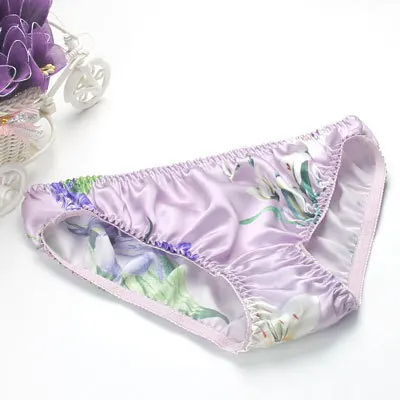 Шелковые женские трусы из чистого шелка, трусы размера плюс xxl - Цвет: purple flower
