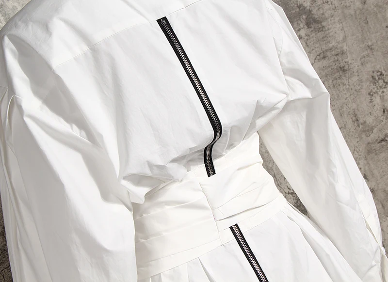 

[EAM] Women White Bandage Split Temperament Blouse New Lapel Long Sleeve Loose Fit Shirt Fashion Tide Spring Summer 2021 1Y333