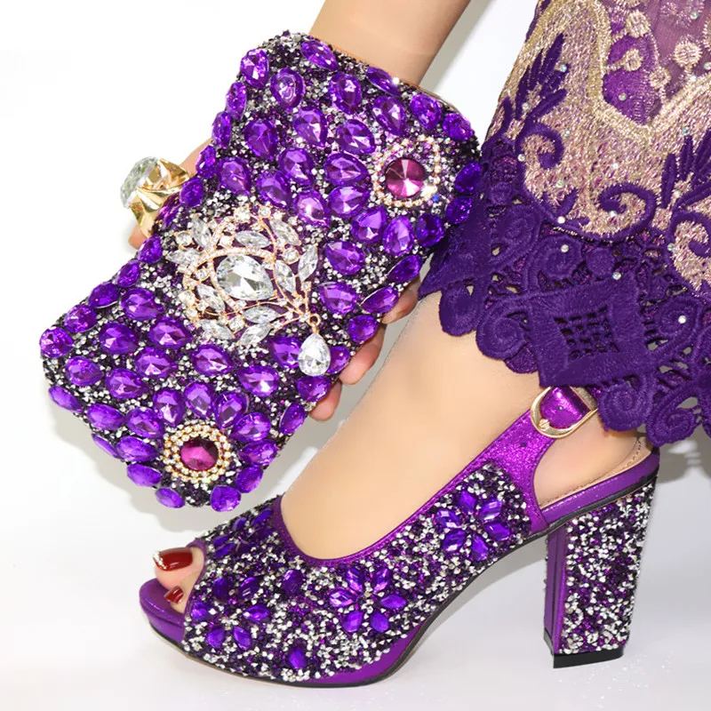 

Elegant Square Heels Wedding Shoes And Bag Set New Coming Gorgeous Nigerian Ladies Shoes And Bag Set For Party Size 38-43