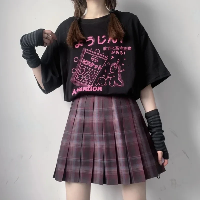 

Streetwear Harajuku Punk Gothic 100% Cotton T-shirts Women's Summer Short Sleeve Black Vintage Y2K Fashion Casual Top Woman 2020