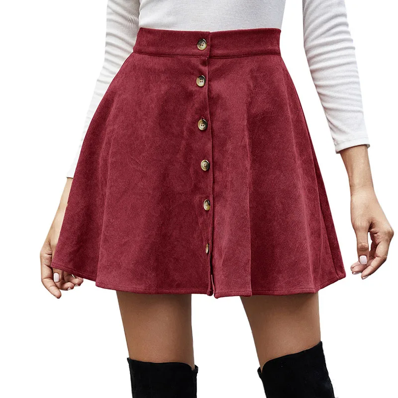 

Mini Skirt Retro Corduroy High Waist Short Skirt Autumn And Winter Solid Color Plus Size Ladies Dress Fashion Pleated Mini Skirt