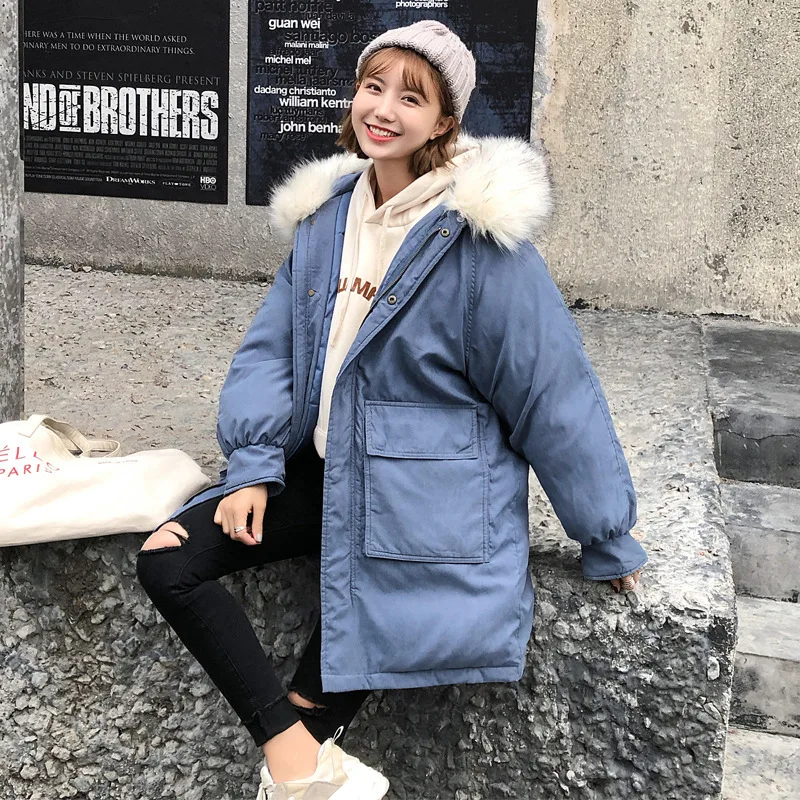 blue Ins/зимняя куртка большого размера из хлопка для женщин, утепленное студенческое Свободное пальто, Корейская Длинная желтая парка, женская одежда жилет Femme - Цвет: blue