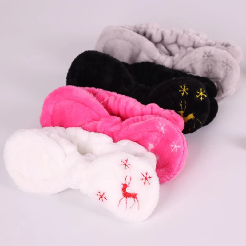 

Wash Face Hair Accessories Big Bow Headband Coral Fleece Headwear Elastic Hair Bands Christmas Fawn Print Hairbands Comfortable