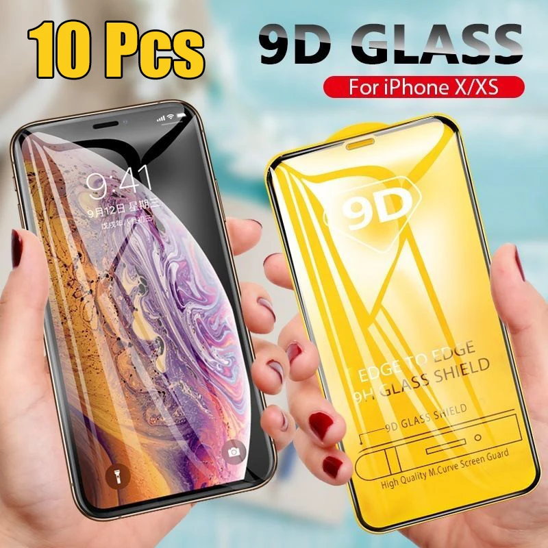 10 шт. 9D полное клеевое покрытие изогнутое закаленное стекло для iPhone 12 Mini 11 Pro Max XS XR