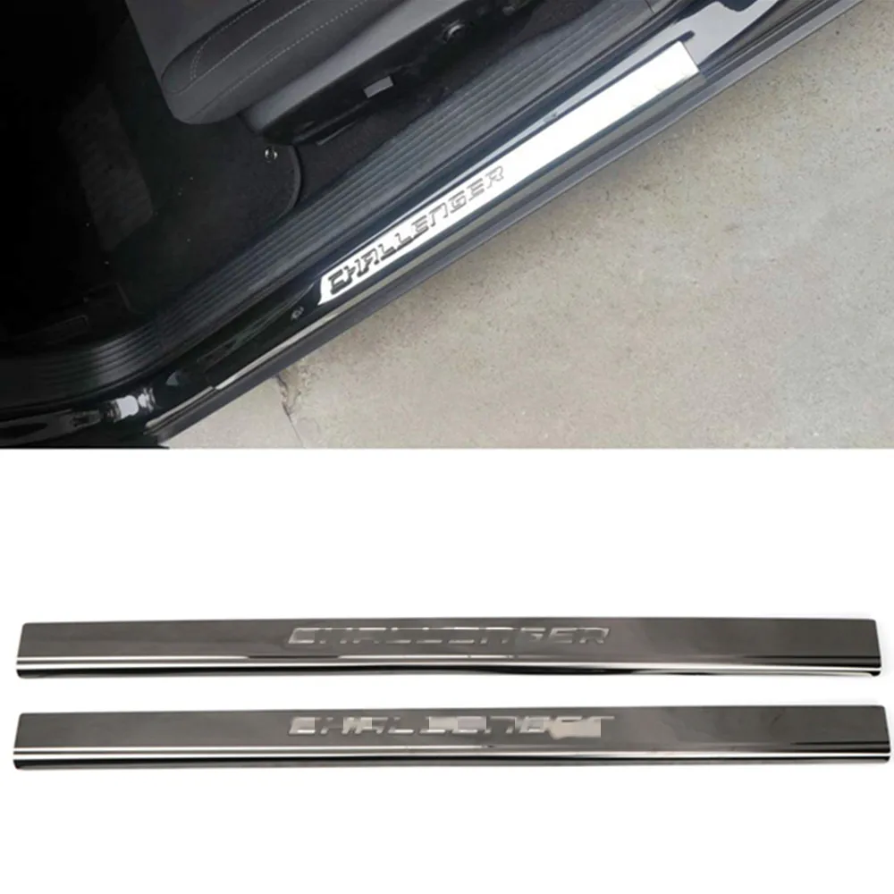 

For Dodge Challenger 2015-2019 Stainless Steel Accessories Outer Door Sill Scuff Plate Threshold Cover Trim 2PCS