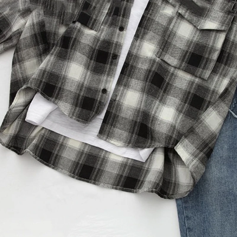 Женская клетчатая рубашка в Корейском стиле Харадзюку модная простая