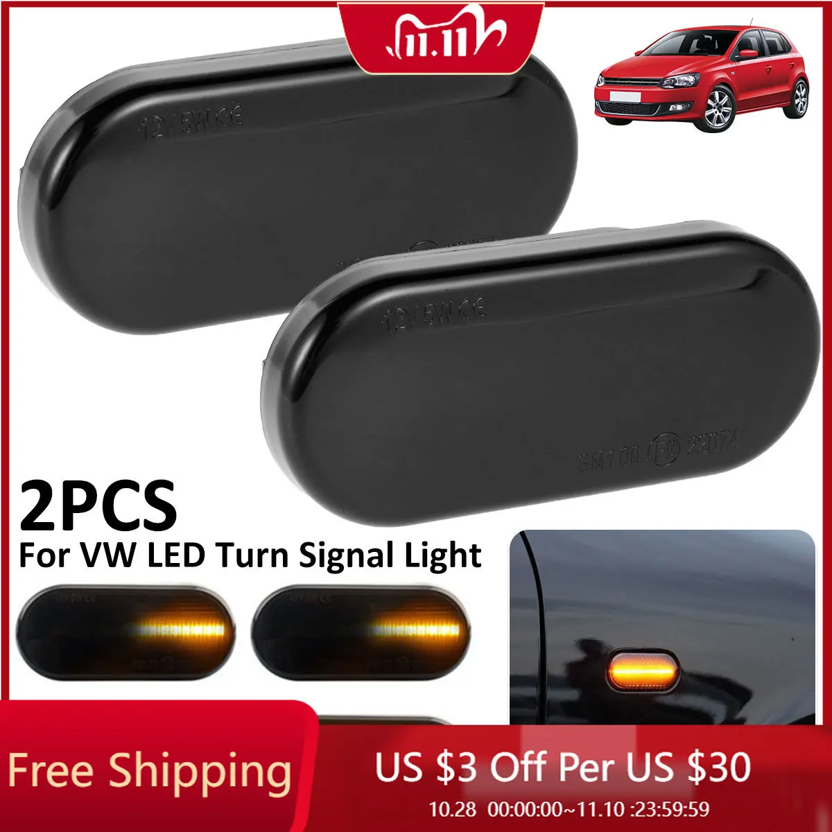 

Car LED Dynamic Side Marker Lamp Indicator Lights Car Accessories 14805294 Turn Signal Light LED Side Indicator for VW Bora Golf