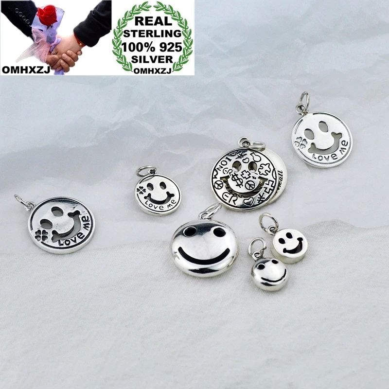 

OMHXZJ Wholesale HD110 European Fashion Woman Girl Birthday Party Gift Vintage Smile Face 100% 925 Sterling Silver Pendant Charm