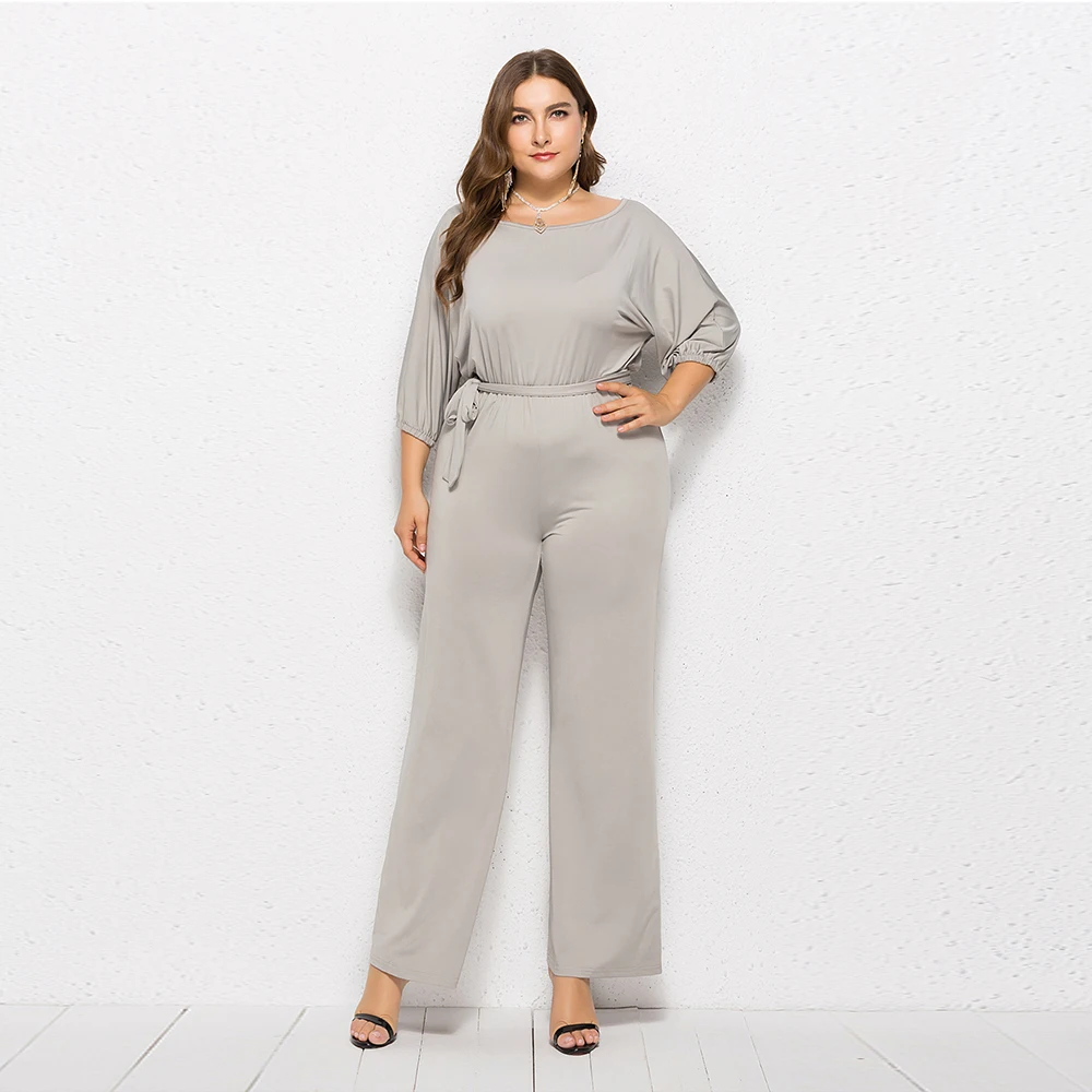 Женский офисный комбинезон большие размеры с рукавом фонариком 3/4 на