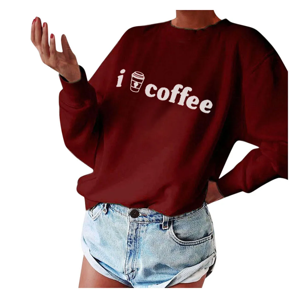 Женский свитшот с длинными рукавами SAGACE Coffee свитер буквенным принтом и круглым