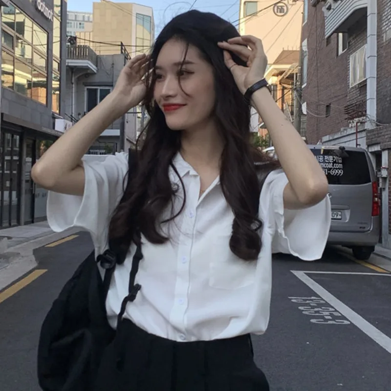 Женская рубашка с коротким рукавом белая элегантная в Западном ретро-стиле