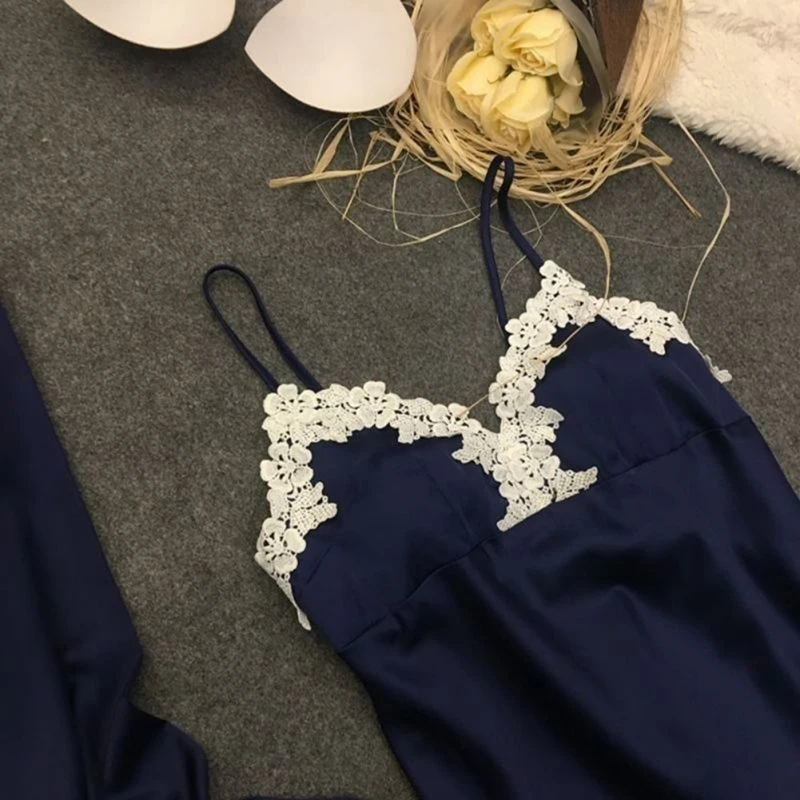 

Sexy Robe Nightdress Robe Sets Women Long Sleeve Silk Sleepwear Female Sleepwear Dress Homewear 2 PCS Sets