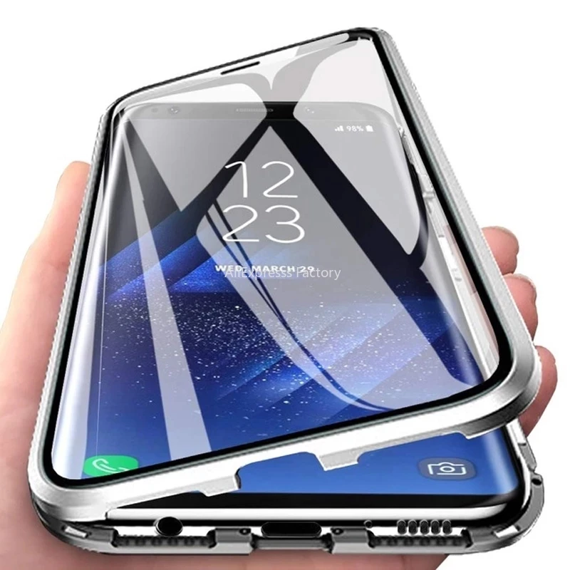 Магнитный металлический двухсторонний стеклянный чехол для телефона Samsung Galaxy S21
