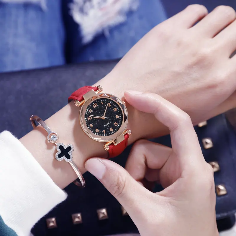 Luxury Womens Bracelets Watches 2019 Best Sell Star Sky Dial Clock Fashion Rose Gold Ladies Quartz Wristwatches relogio feminino | Наручные