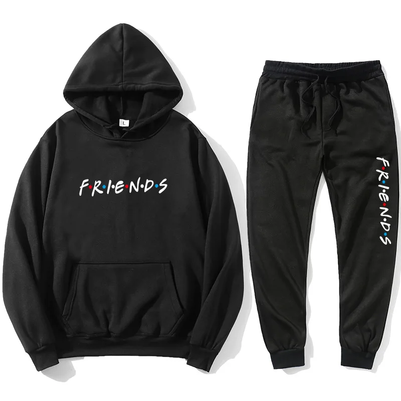 

Friends Hoodie set Harajuku letter printing pocket warm men's Pullover + hip hop jogging pants women's Pullover sportswear set