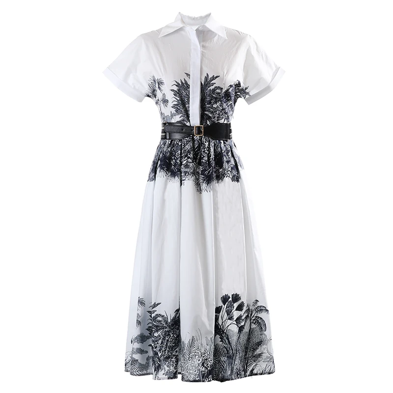 

Big-name summer cotton 3D printing metal belt Ladies, pleated dress 2021New Ladies Fashion Party, Pendulum Elegant Puff skirt XL
