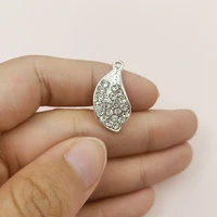 50pc 1224mm silver color alloy crystal leaf charm for clothwedding hair jewelry findings for diy handmade jewelry making