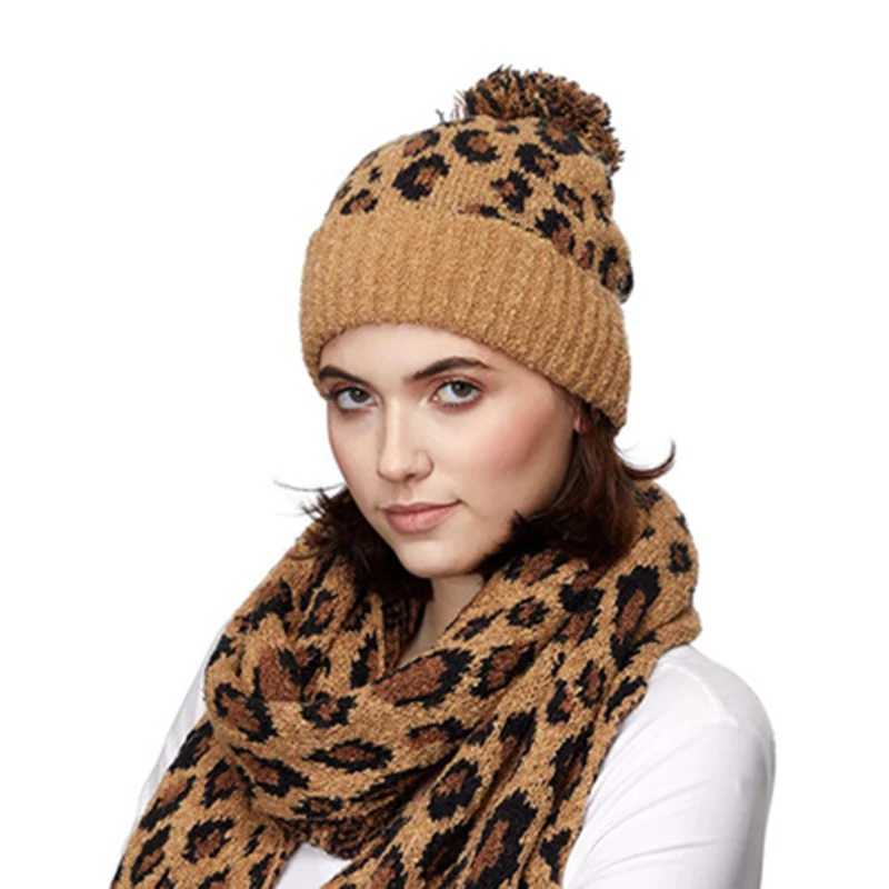 

2020 autumn and winter new hat women's hot sale leopard jacquard knitted hat fashion hair ball wool hat A23