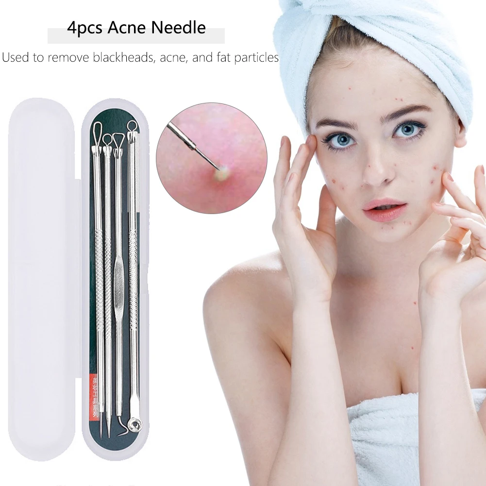 

4PCS Acne Blackhead Comedone Black Spot Pimple Blemish Remover Skin Care Women Beauty Acne Treatment Pore Cleanser Needle Hook