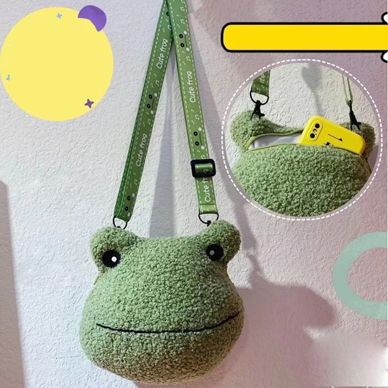 Купи Cute Frog Cartoon Stuffed Animal Plush Backpack Doll Toy Fashion Phone Coin Chain School Bag Toys For Children Girl Gift за 980 рублей в магазине AliExpress