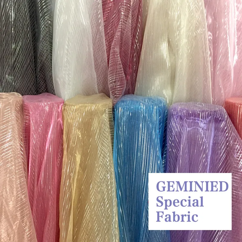 Ткань из органзы с серебряными полосками для кукол шторы платье свадебное